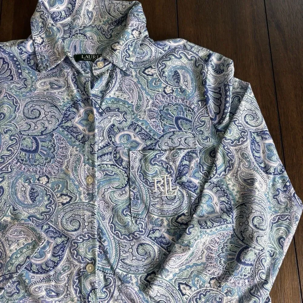Lauren Ralph Lauren Sleepshirt Womens S Blue Knit Embroidered Button Sleepwear